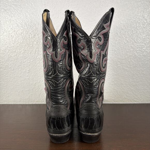 Vtg Panhandle Slim Black Exotic Ostrich Leg Cowboy Western Boots Men\'s 8 D